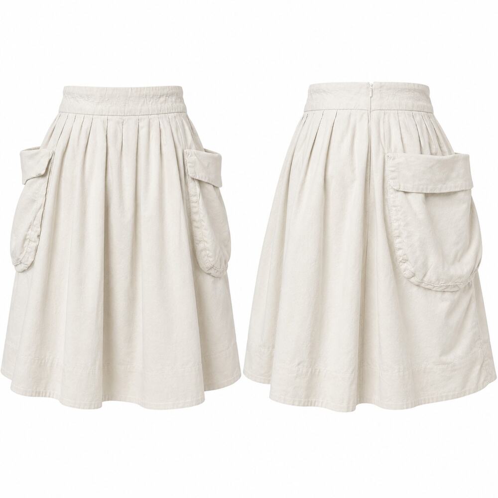 Maeve Anthropologie Cream Cotton Cargo Pocket A-Line Skirt Women’s 6 Pleated Mid